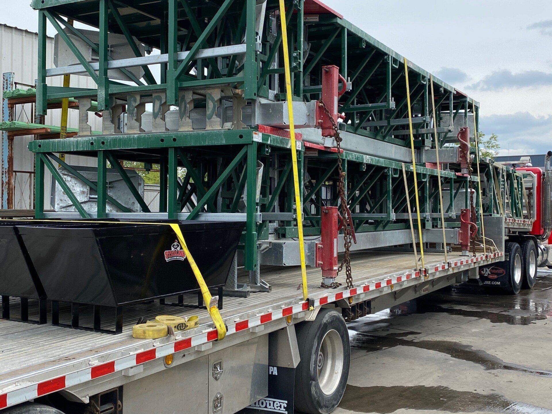 Large machine delivered on a trailer