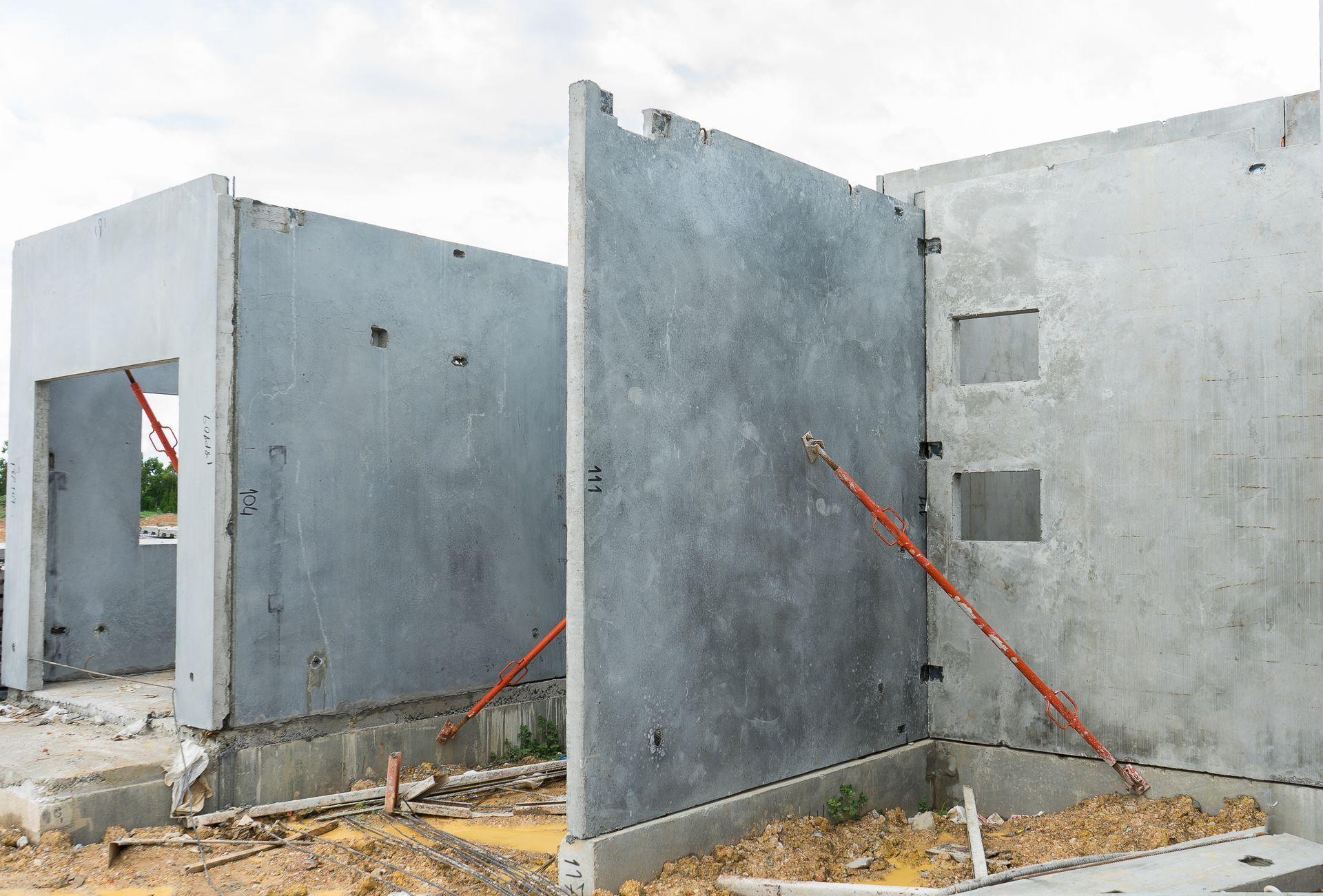 A construction site using concrete wall braces.