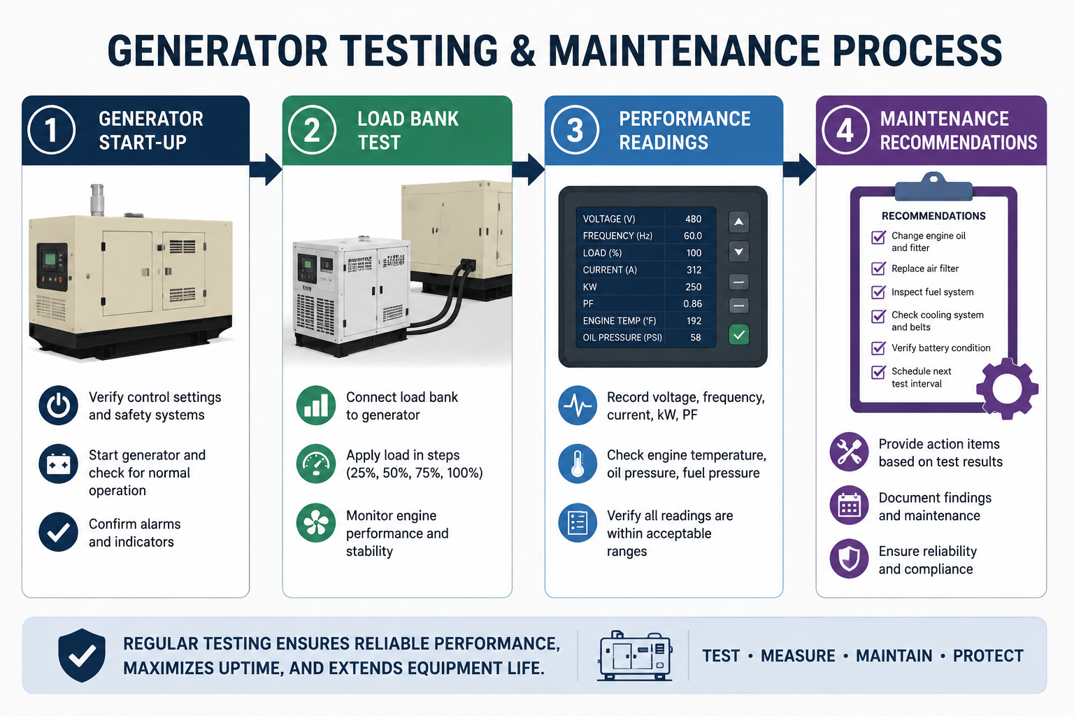 generator load banking process for backup generators