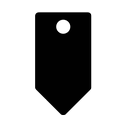 Icono de etiqueta negra con punto blanco.