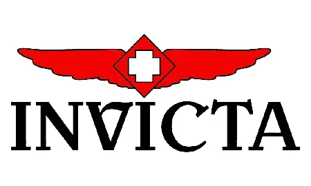 The invicta logo has a red wing and a white cross on it.