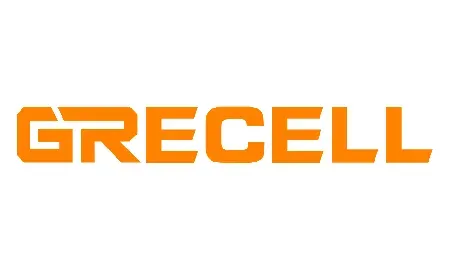 The logo for grecell is orange and white on a white background.