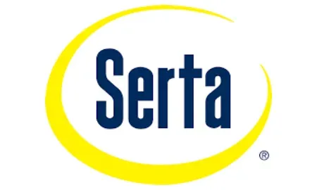 The serta logo is a blue and yellow circle on a white background.