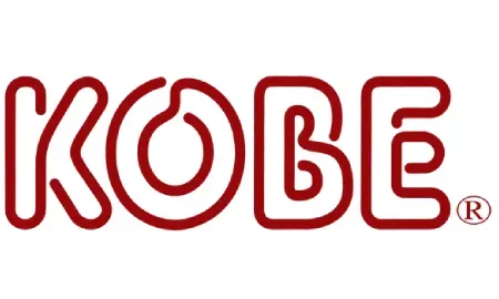 A red and white logo for kobe on a white background.