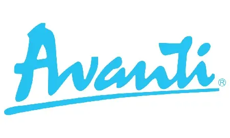 A blue avanti logo on a white background