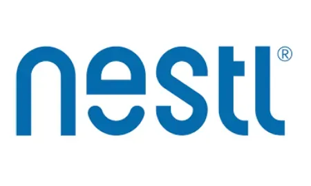 The nest logo is blue and white on a white background.