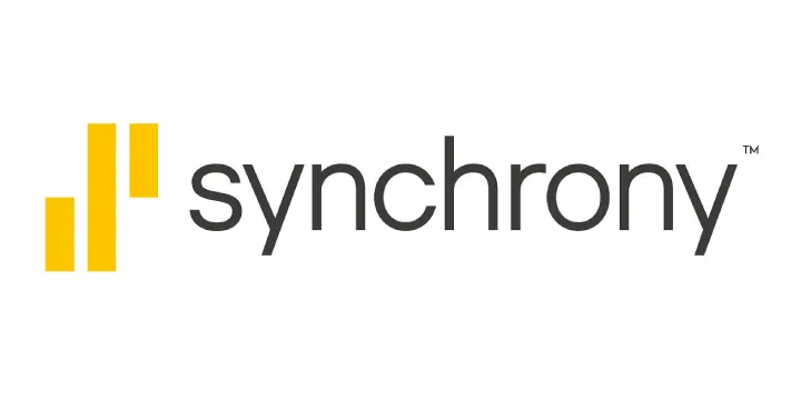 The logo for synchrony is yellow and black on a white background.