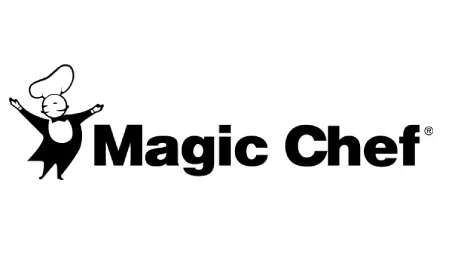 A black and white logo for magic chef with a chef in a chef 's hat.