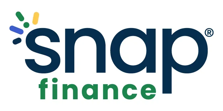 The snap finance logo is blue and green on a white background.