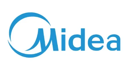 The midea logo is blue and white on a white background.