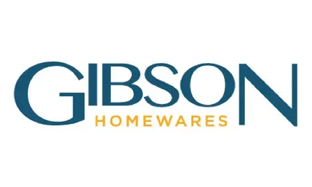 The gibson homewares logo is blue and orange on a white background.