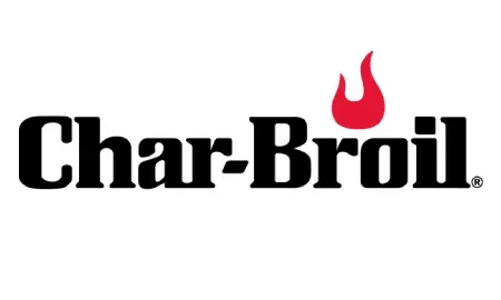 The logo for char broil is black and red with a red fire.