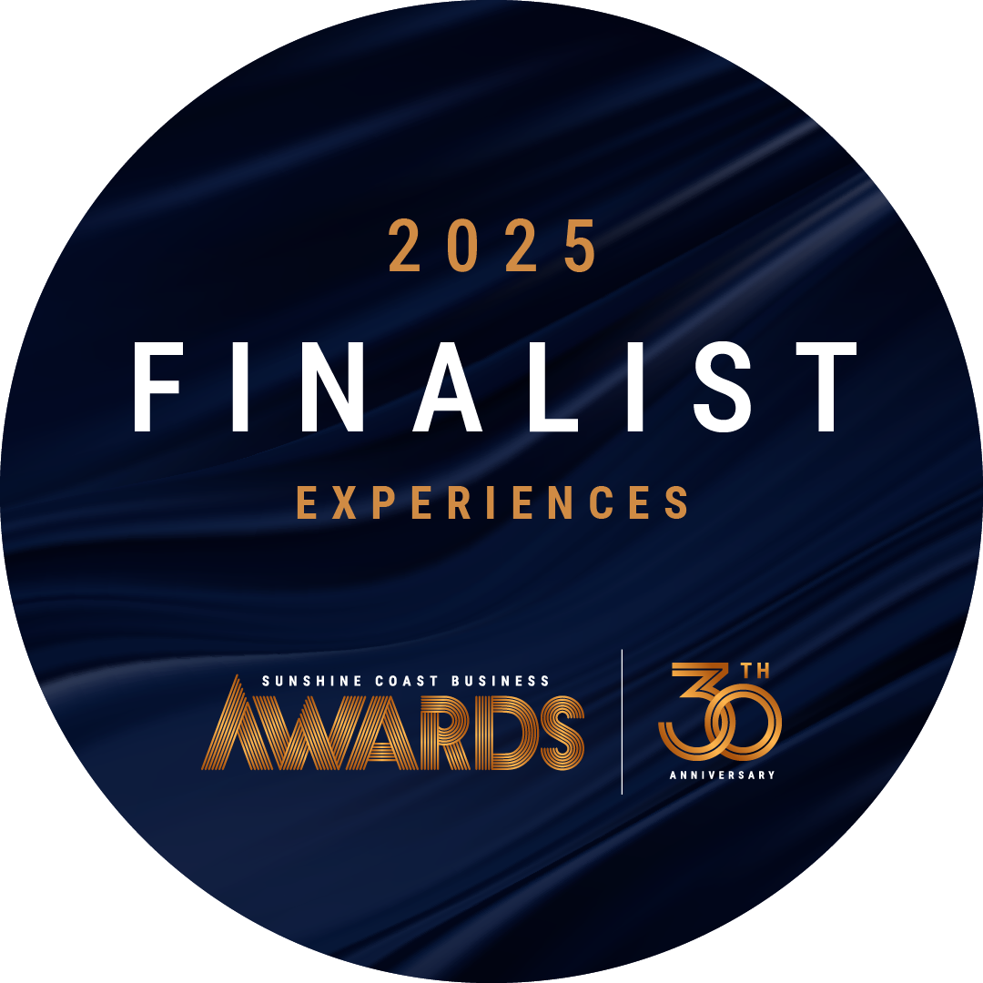 Blue and gold award badge: 2025 Finalist Experiences. Awards logo, 