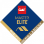 A logo for a master elite residential roofing contractor