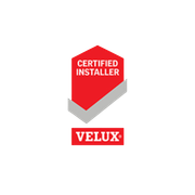 Velux Certified Installer logo: Red and white badge with a check mark and company name.