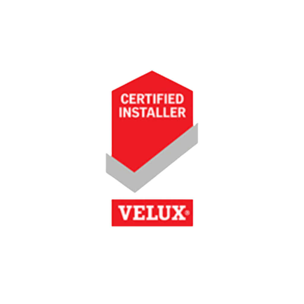 Velux Certified Installer logo: Red and white badge with a check mark and company name.