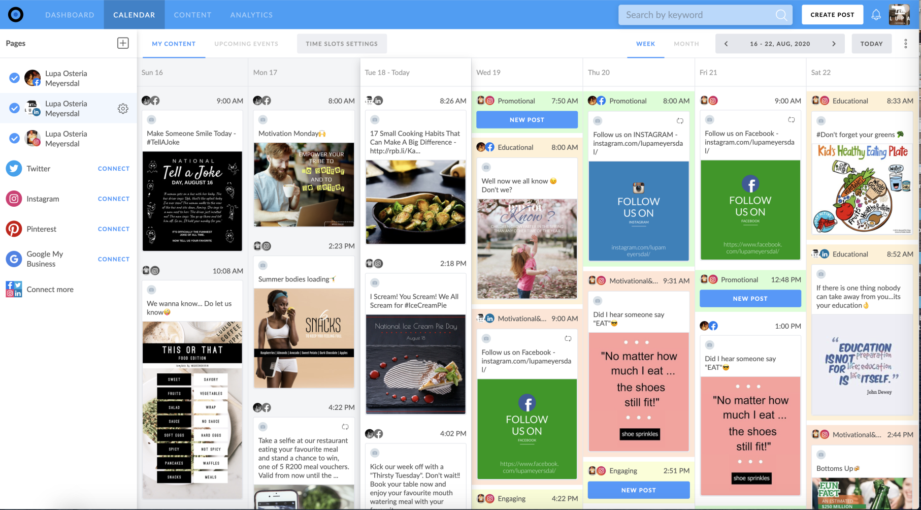 A screenshot of a calendar used for social media planning.