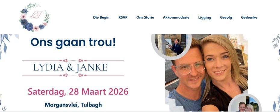 Image of Lydia & Janke's wedding website designed by Pivot2Connect.