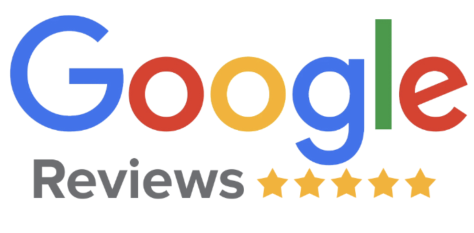 A google review logo with five stars on a white background.