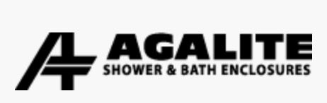 Logo for Agalite shower and bath enclosures. Black stylized 