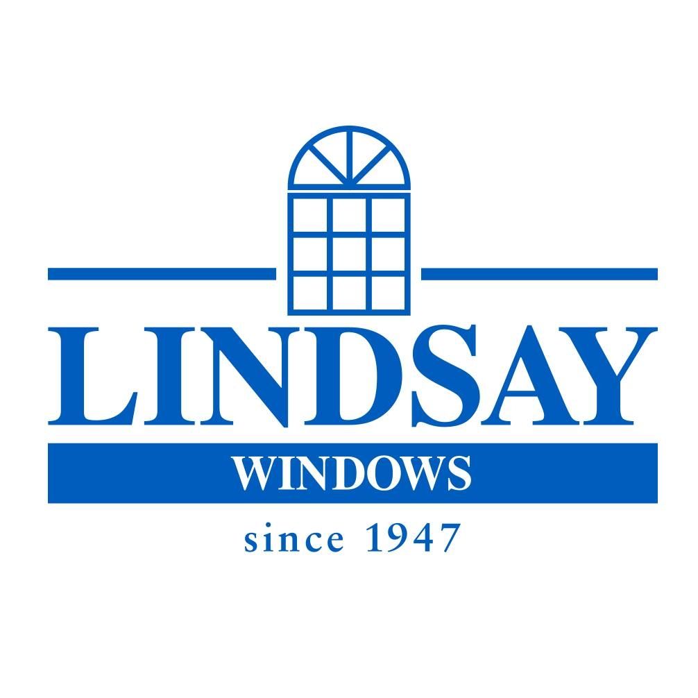 Blue Lindsay Windows logo with an arched window icon, text 