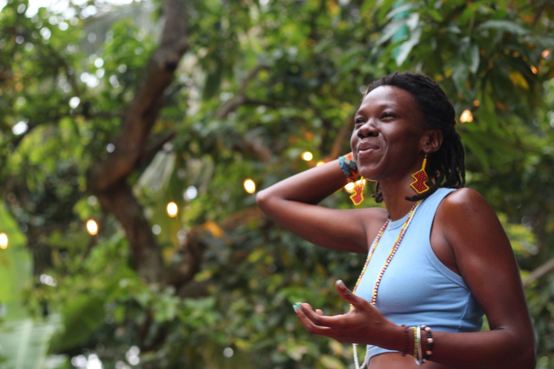 woman in front of trees in Jamaica 