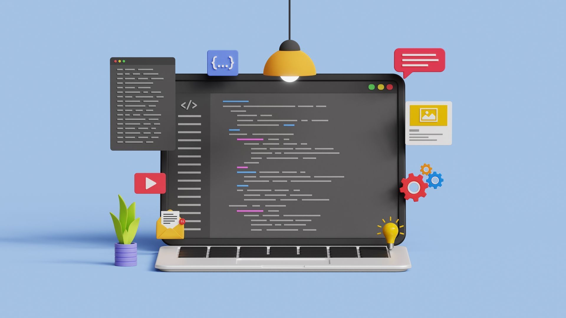 A laptop computer with a bunch of icons designs on it.