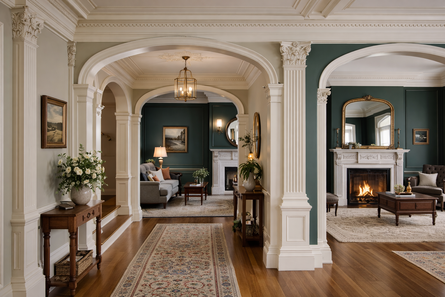 Side of a two story home with blue siding showing paint wear, indicating the need for a repaint. Tarp and ladder on the floor.