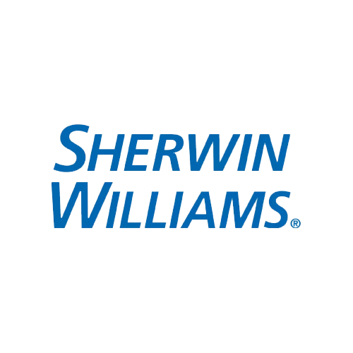 The logo for sherwin williams is blue and white on a white background.