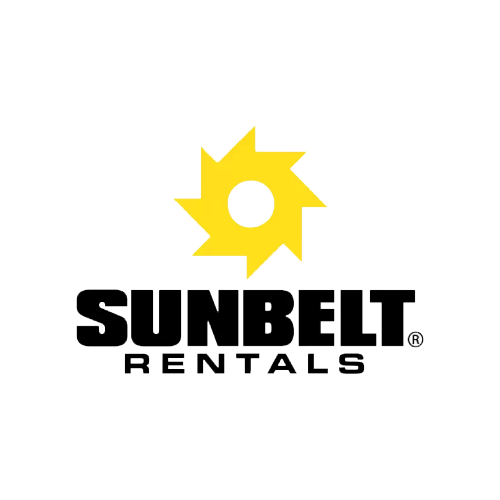 The sunbelt rentals logo is a yellow sun with a hole in the middle.