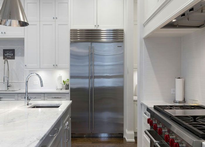 Freshly painted residential kitchen cabinets