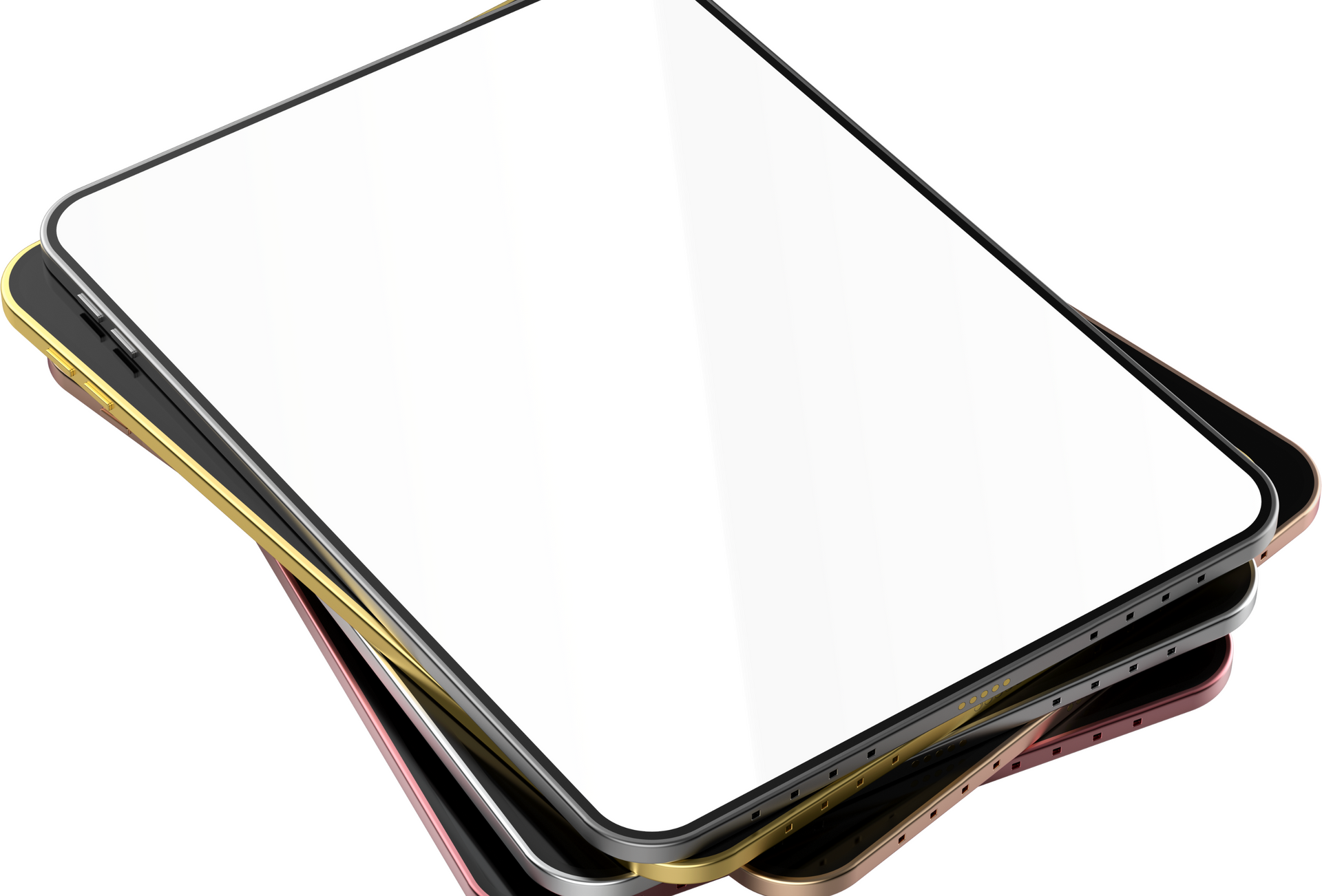 A stack of tablets with a white screen on top of each other