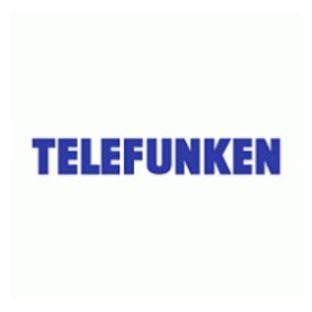 Logotipo de texto de TELEFUNKEN en azul sobre fondo blanco.
