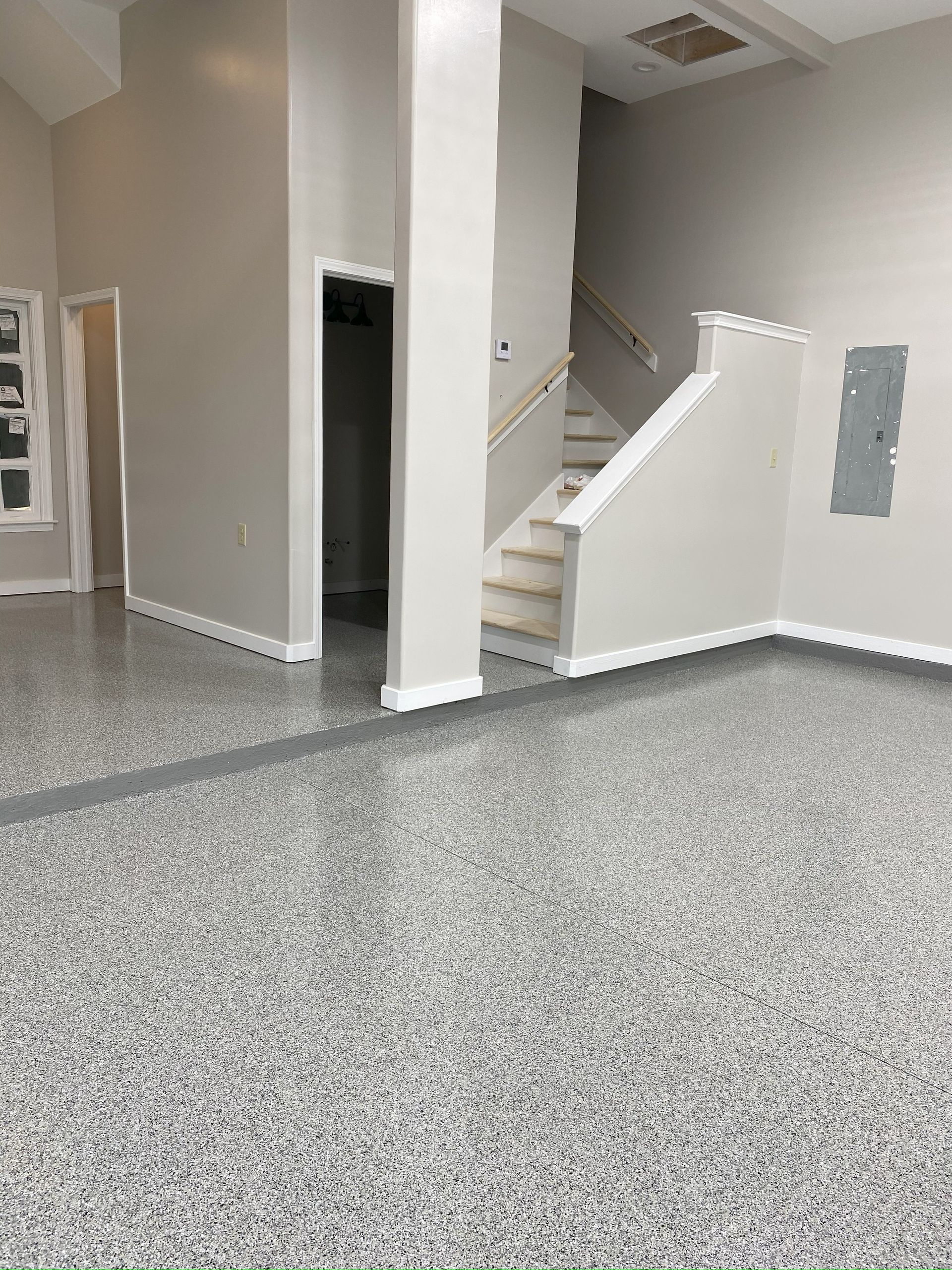 There is a staircase in the middle of the room.