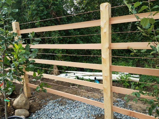 Colored Fences — Wooden Plank Fence With Metal Wire in East Falmouth, MA