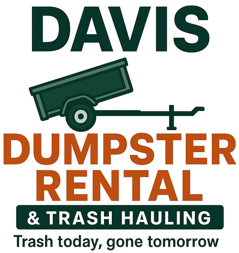 Davis Dumpster Rental logo with a green trailer, and orange and green text.