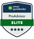 Intuit QuickBooks ProAdvisor Elite badge: blue, white, and green shield with four stars.