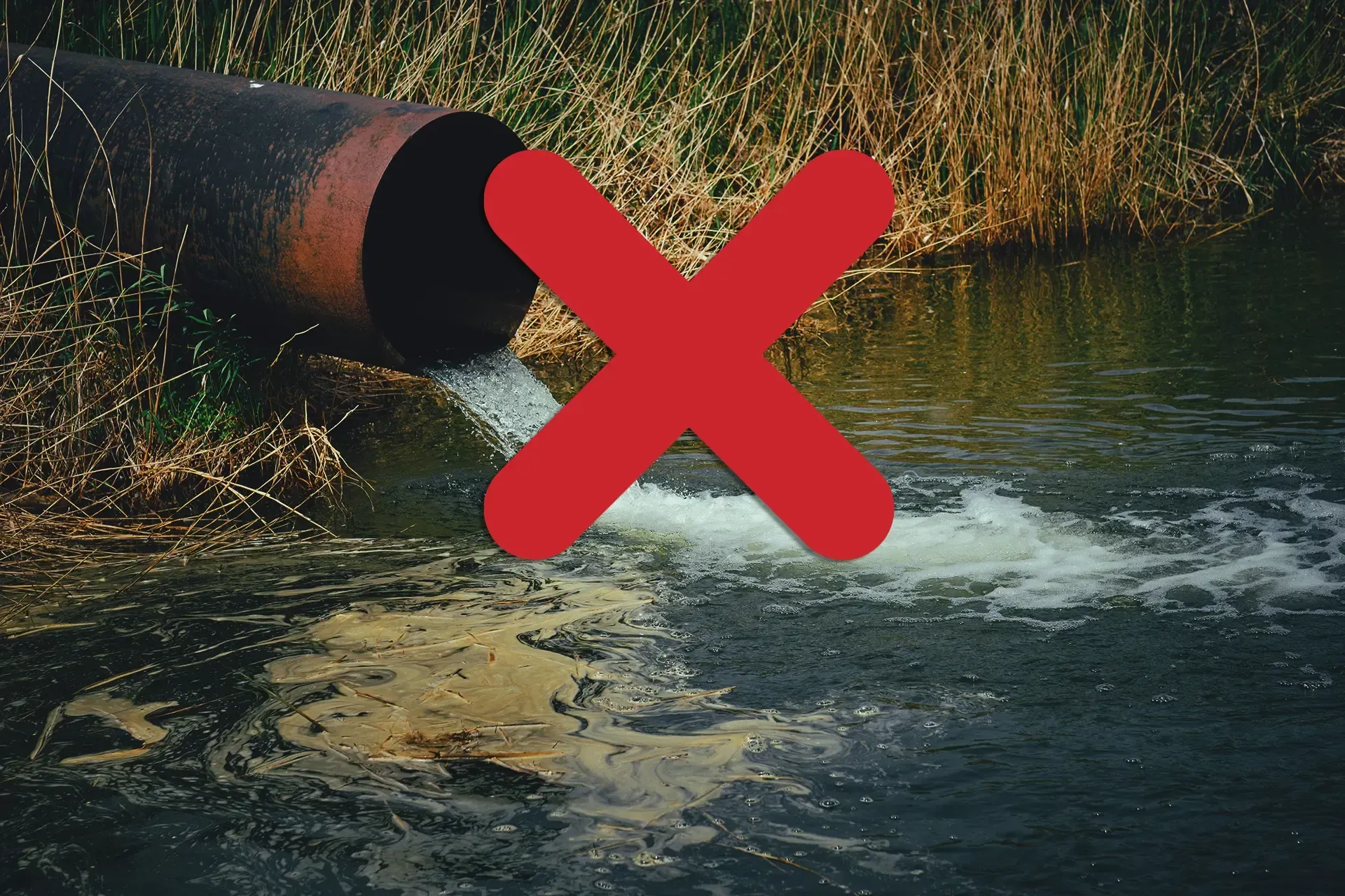 Foto de esgoto sendo despejado em um rio com um 