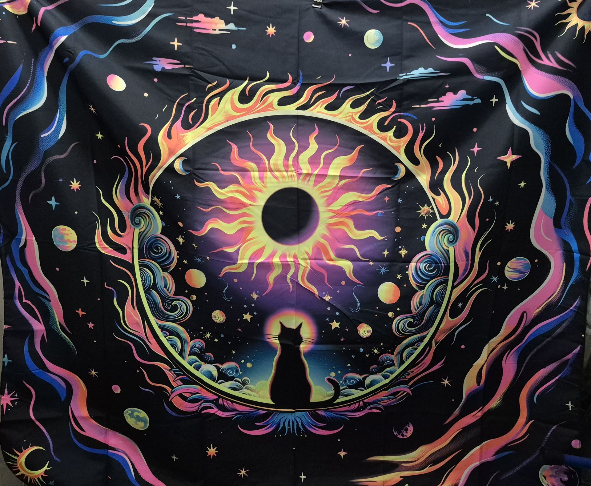 Celestial Cat Black Light Reactive Wall Tapestry