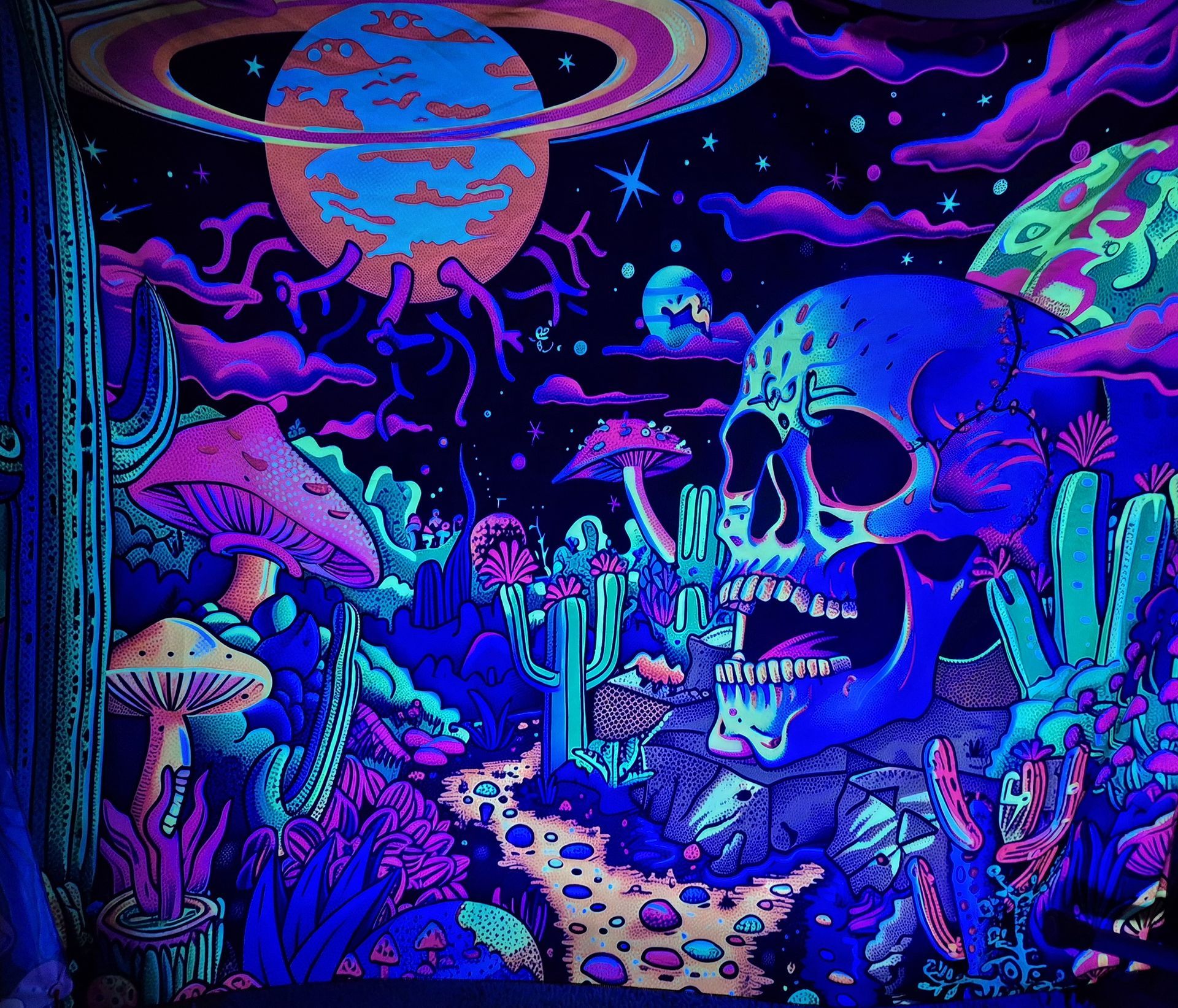 Desert Skull Black Light Reactive Wall Tapestry