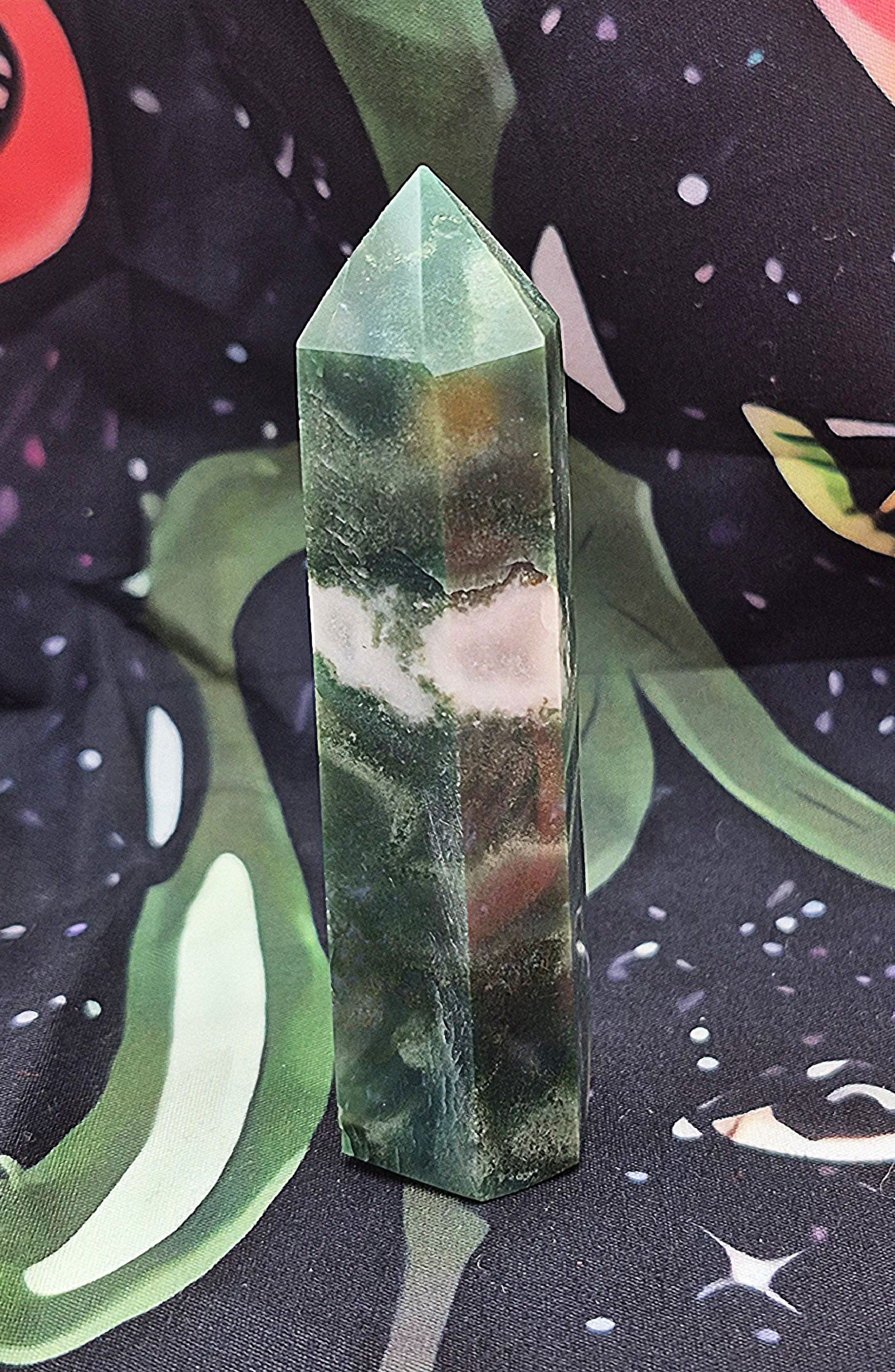 Moss Agate Crystal Tower