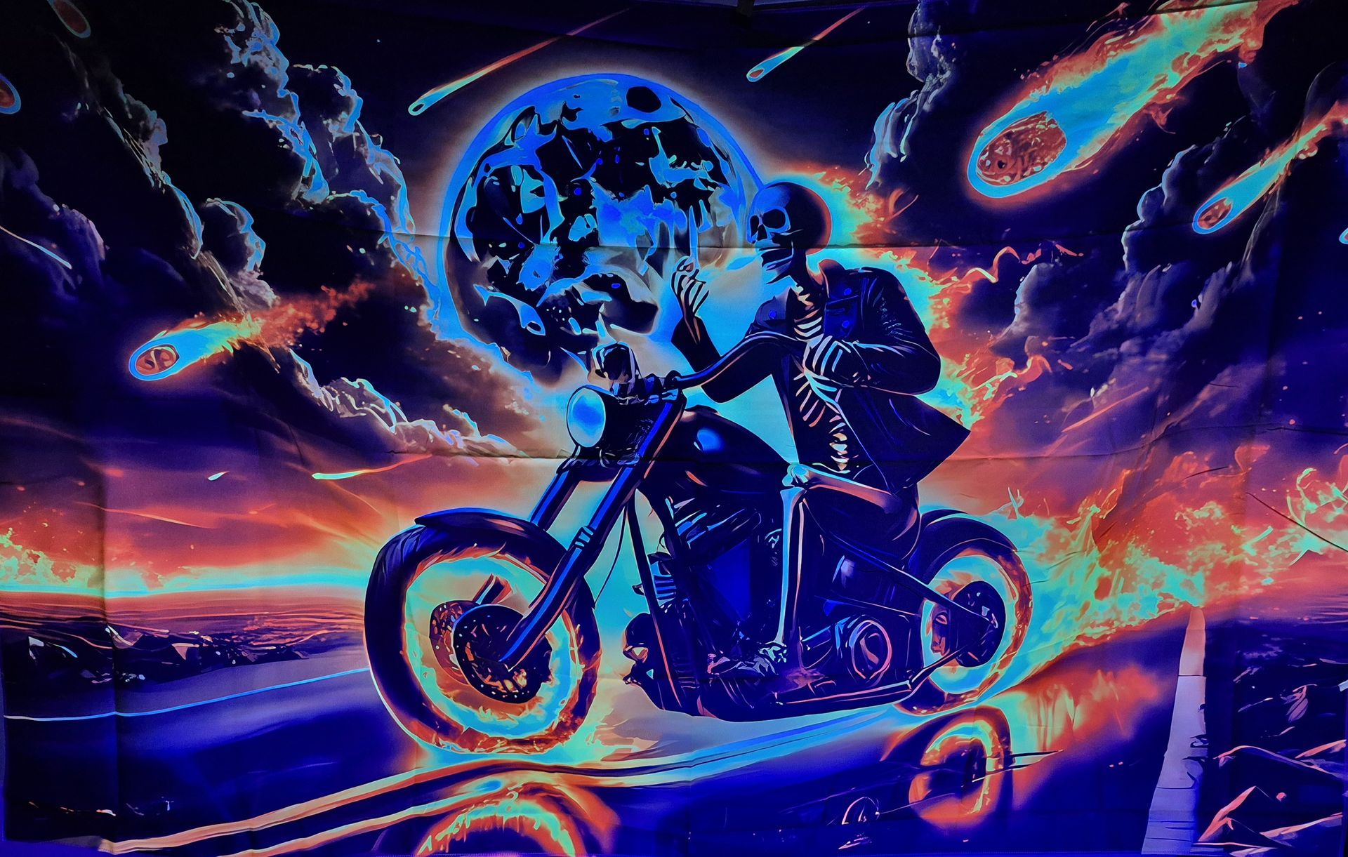 Skull Cycle Black Light Reactive Wall Tapestry