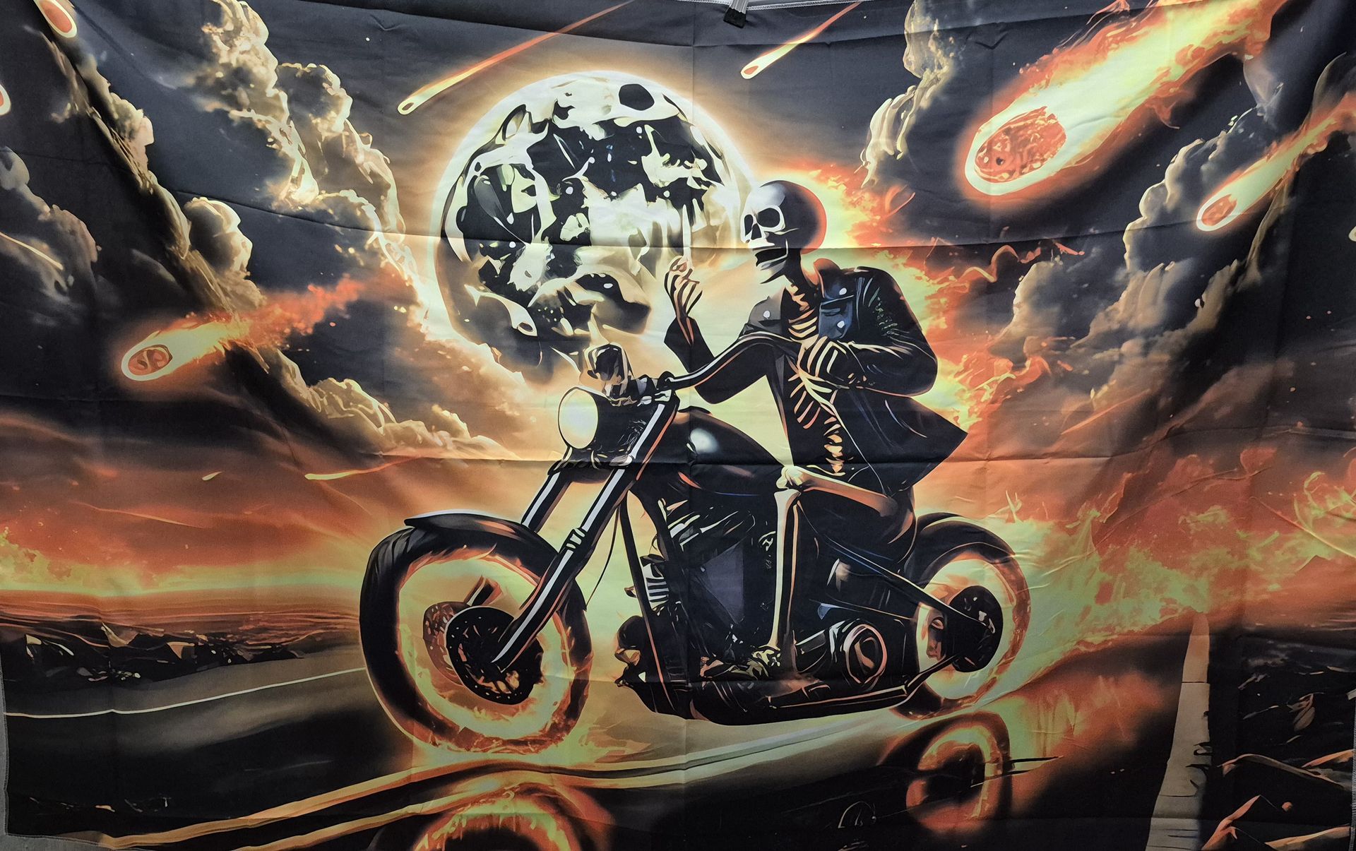 Skull Cycle Black Light Reactive Wall Tapestry