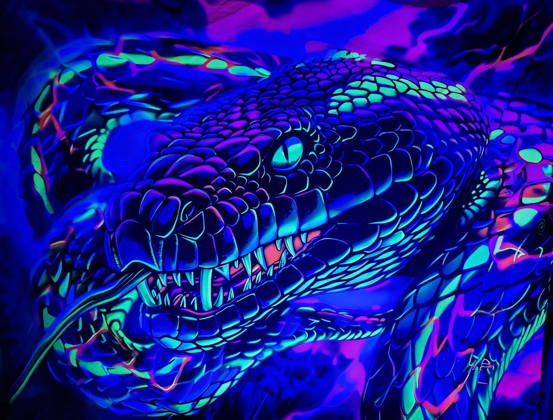 Vibrant Snake Black Light Reactive Wall Tapestry