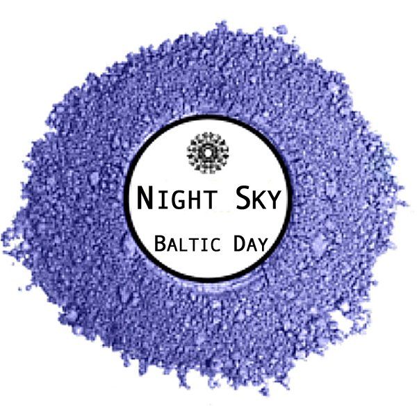 A pile of purple powder with a label that says night sky baltic day