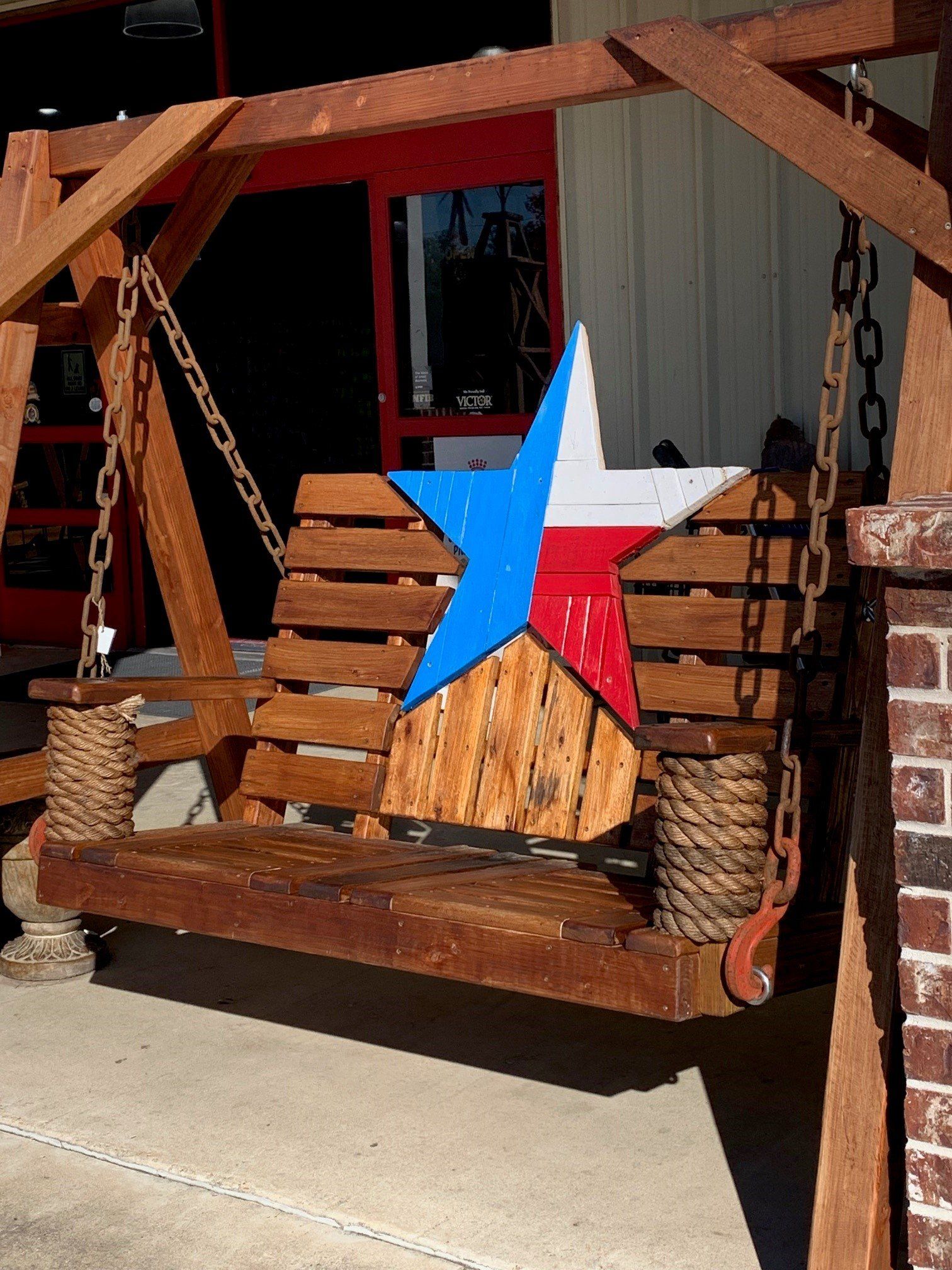 Wooden porch swing