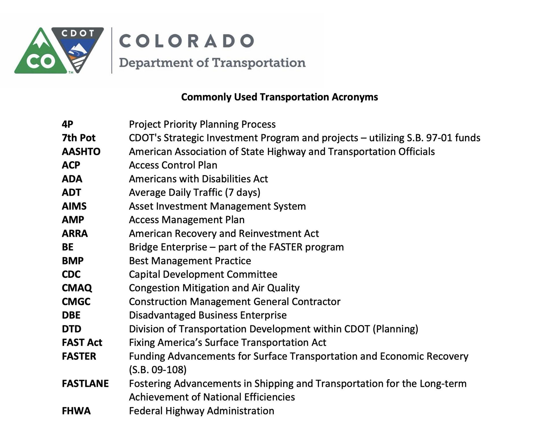 A page from the colorado department of transportation