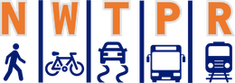A logo for nwtpr shows a person walking , a bicycle , a bus , and a train.