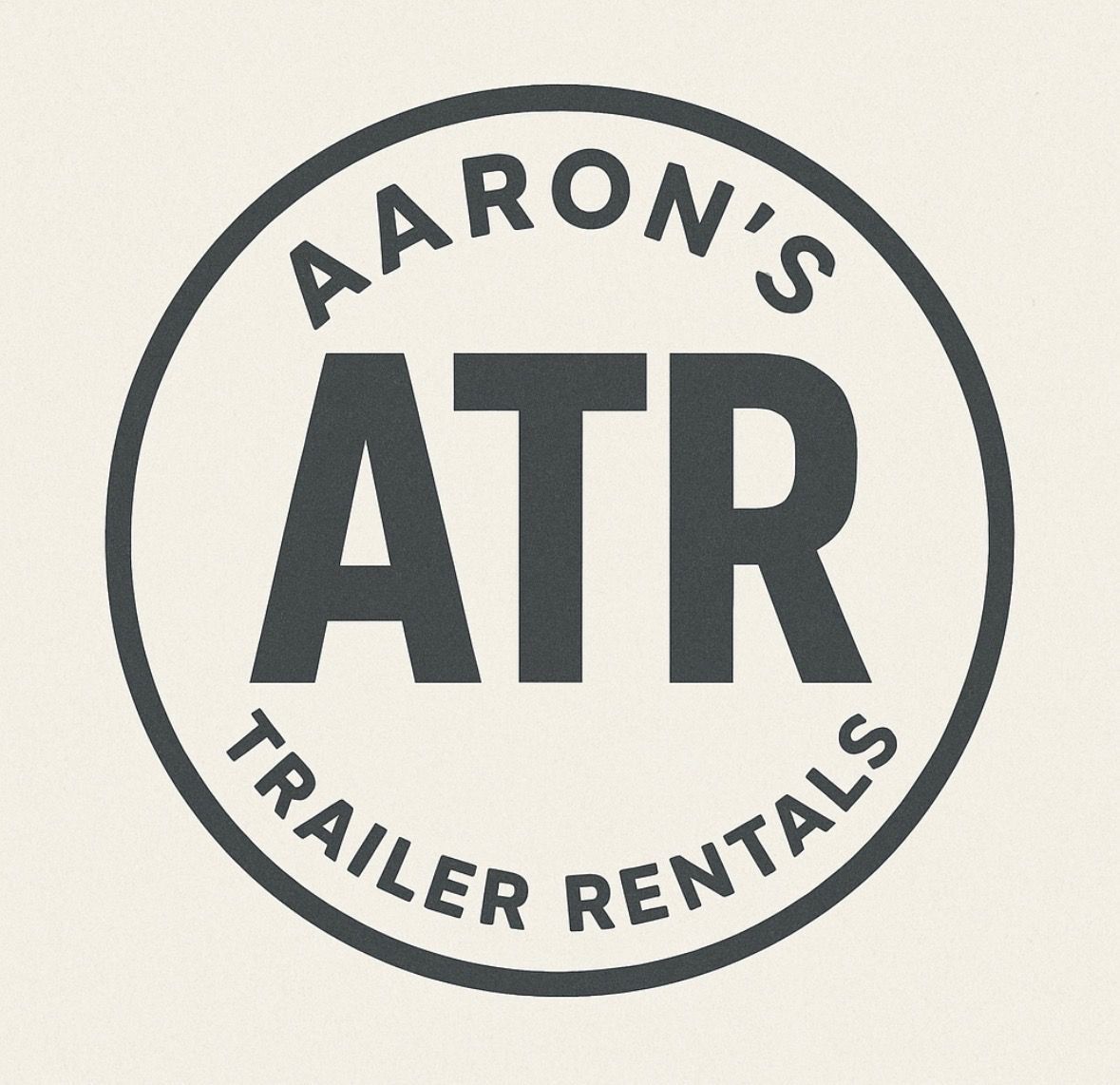 Aaron's ATR Trailer Rentals logo: Dark gray text in a circle with the company name.