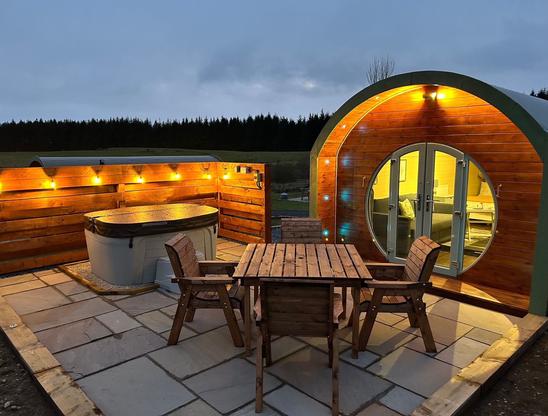 Couples hot tub glamping pod dog friendly in Newton Stewart Dumfries & Galloway